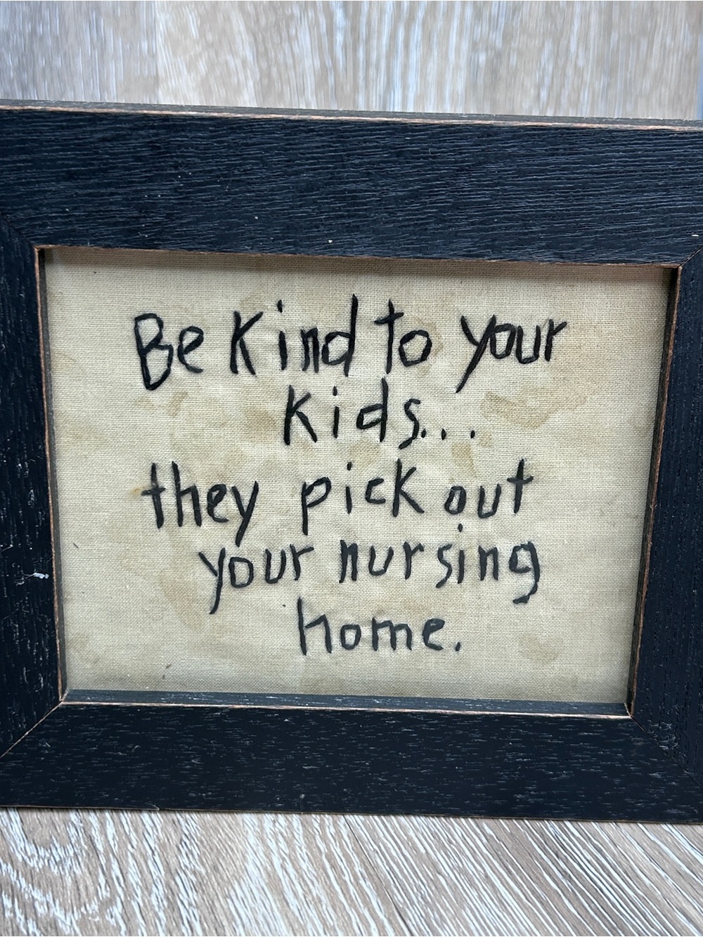 Handmade Cross Stitch Art – “Be Kind to Your Kids” Funny Quote Rustic Decor
